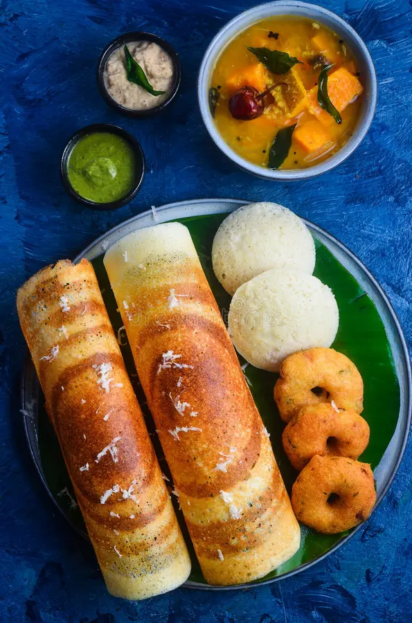 Onion Dosa + Idly + Vada